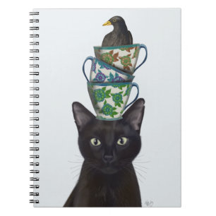 Caderno Espiral Gato Negro com Teacups e Blackbird