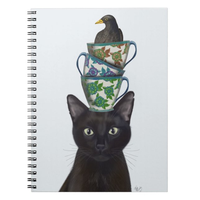 Caderno Espiral Gato Negro com Teacups e Blackbird (Frente)