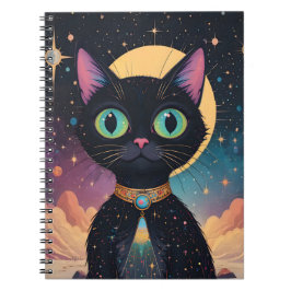Caderno Espiral Gato Negro Cósmico de Futuro Atômico à Lua