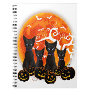 Caderno Espiral Gato Negro Halloween Assustador Pumpkins Moon Blac