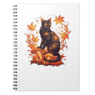 Caderno Espiral Gato Negro Mágico na Floresta do outono - Fal Cele