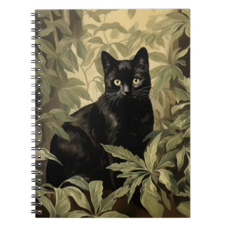 Caderno Espiral Gato Negro na Floresta Lush