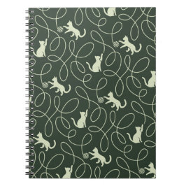 Caderno Espiral Gato Neutro Terroso e Bola de Lã Floresta Verde Ol
