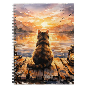 Caderno Espiral Gato no Cais ao Pôr do Sol