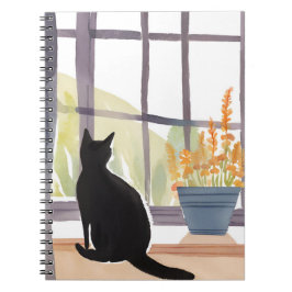 Caderno Espiral Gato no parapeito da janela | Silhueta Aquarela 