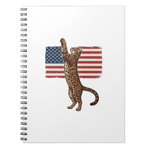 Caderno Espiral Gato Patriótico Bandeira Americana Design Vetorial