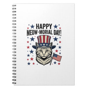 Caderno Espiral Gato Patriótico Dia Meow-morial Vintage Vector Des