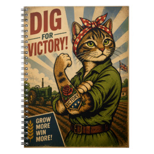Caderno Espiral Gato Pop Art Vintage da Segunda Guerra Mundial R