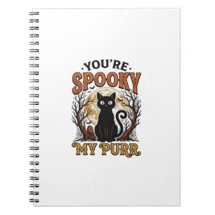 Caderno Espiral Gato Preto Assustador Pun Halloween Gravura Vintag