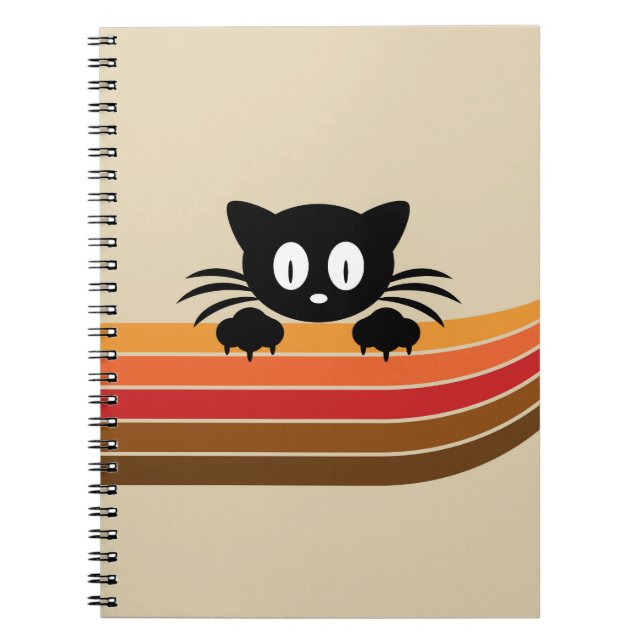 Caderno Espiral Gato preto bonito com tiras retrorreflectoras (Frente)
