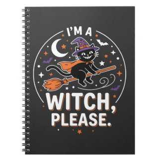 Caderno Espiral Gato Preto Bruxo de Halloween.