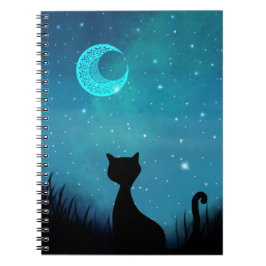 Caderno Espiral gato preto céu estrelado