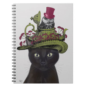 Caderno Espiral Gato Preto com Bule e Coruja