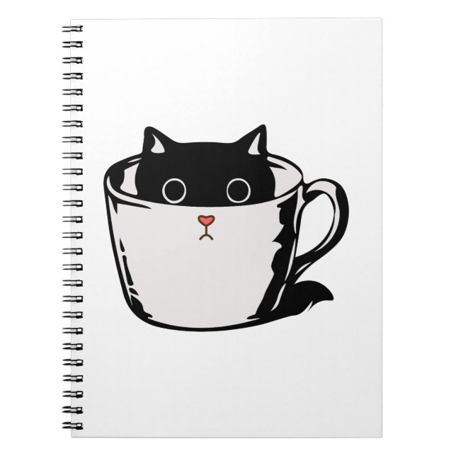 Caderno Espiral Gato preto com nariz vermelho escondido em um copo (Frente)
