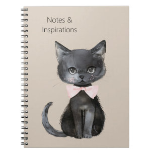 Caderno Espiral Gato Preto Creme Laço Rosa