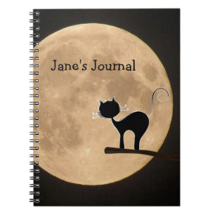Caderno Espiral Gato preto de Halloween com lua de cheio