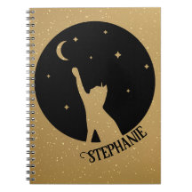 Gato Preto De Silhueta Atingindo Lua E Estrelas