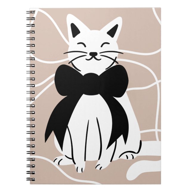 Caderno Espiral Gato preto e branco com linha de abstrato (Frente)