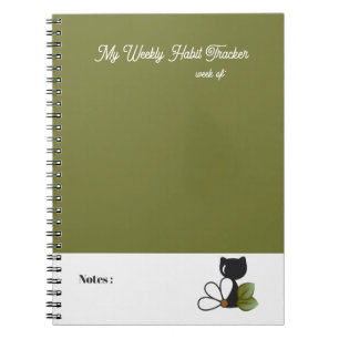 Caderno Espiral Gato Preto Fofo e flor – Personalizado