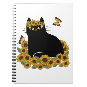 Caderno Espiral Gato preto hippie meio século