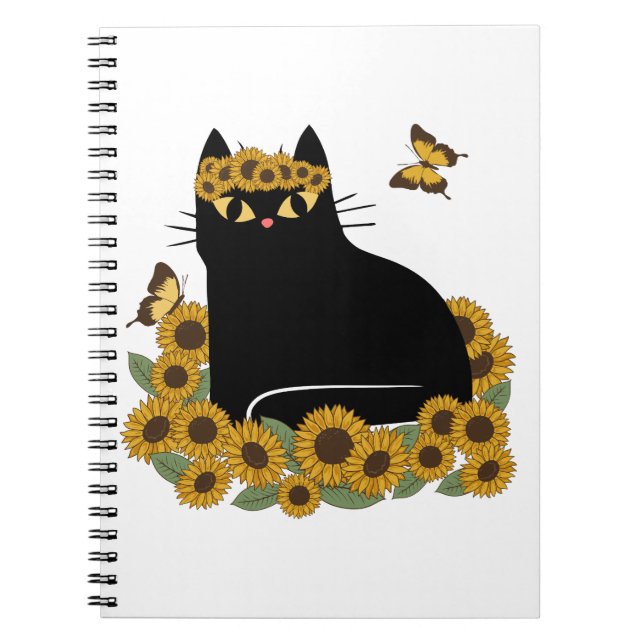 Caderno Espiral Gato preto hippie meio século (Frente)