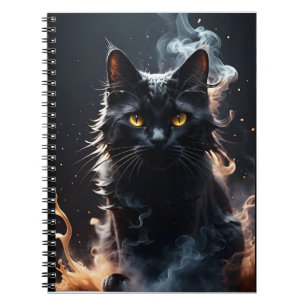 Caderno Espiral Gato Preto Mestificado em Risco de Fumaça