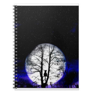 Caderno Espiral gato preto na árvore