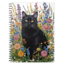 Gato preto pintado à mão e Arte de Bordados Florai