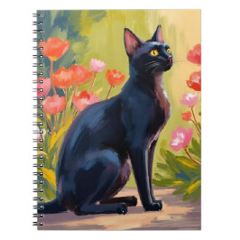 Caderno Espiral Gato Preto | Pintura de Flores em Aquarela de Gati