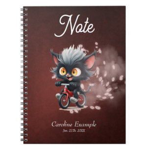 Caderno Espiral Gato Preto Repleto na Bicicleta Vermelha