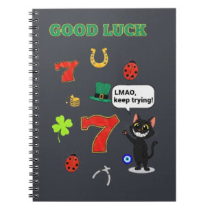 Caderno Espiral Gato preto sarcástico e amuletos da sorte