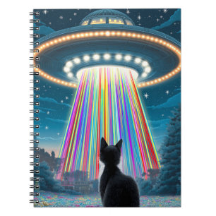 Caderno Espiral Gato Psicodélico e OVNI Arte Engraçada De Abduçã