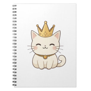 Caderno Espiral Gato Real com Coroa Dourada Design Kawaii