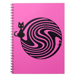 Caderno Espiral Gato Retro - Redemoinho Psicodélico Rosa
