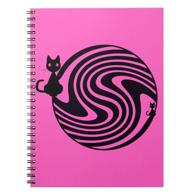 Caderno Espiral Gato Retro - Redemoinho Psicodélico Rosa (Frente)