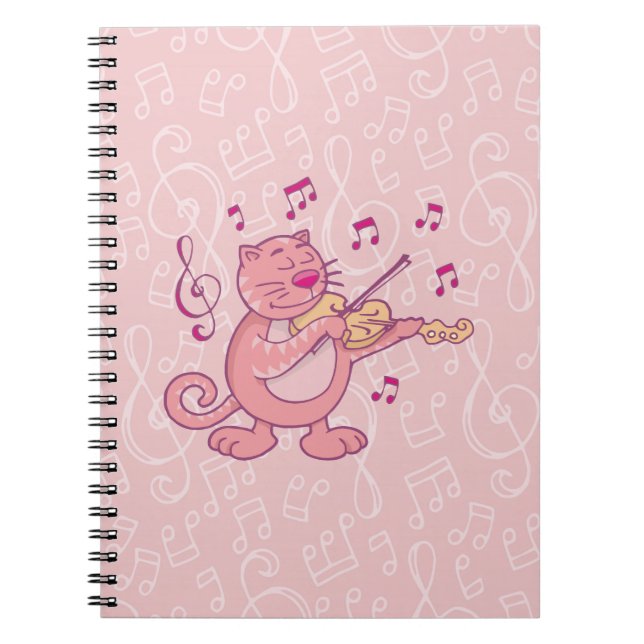 Caderno Espiral Gato Rosa com Violino (Frente)