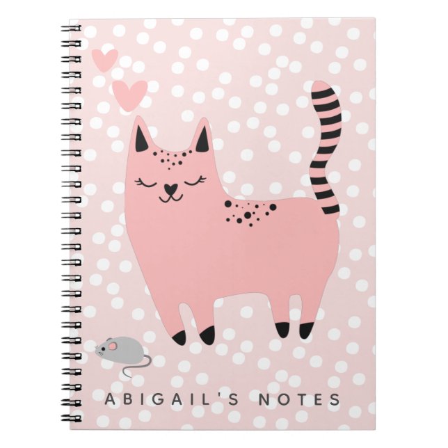 Caderno Espiral Gato Rosa e Polkadots - Gatos e Polkadots - Crianç (Frente)