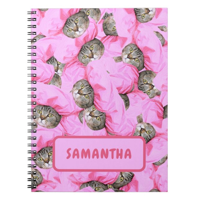 Caderno Espiral Gato Rosa Engraçado Personalizado (Frente)