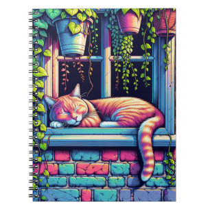 Caderno Espiral Gato Sonolento na Janela Envia Arte Ai