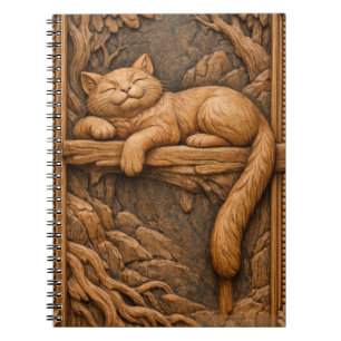 Caderno Espiral Gato Sonolento no Galho da Árvore – Escultura em M