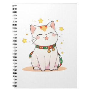 Caderno Espiral Gato Sortudo com Estrelas Design Kawaii