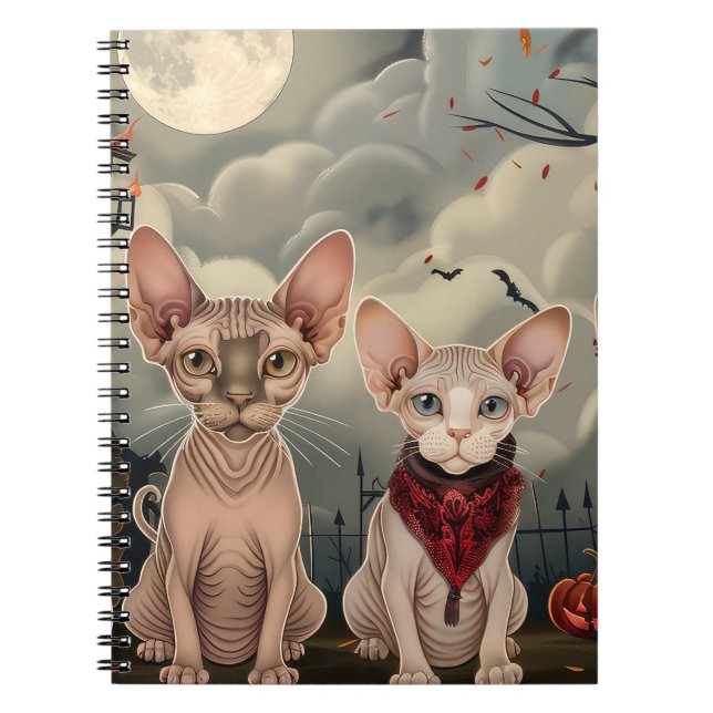 Caderno Espiral Gato Sphynx Halloween Assustador (Frente)