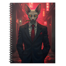 Caderno Espiral Gato Sphynx Neon Noir em Estilo Máfia