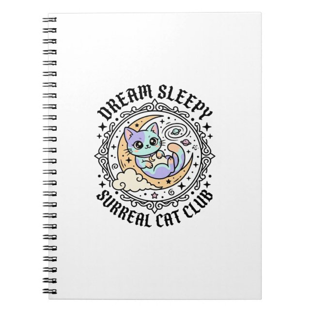Caderno Espiral Gato Surreal Sonolento dos Sonhos - Design Diverti (Frente)