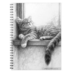 Caderno Espiral Gato Tabby Adormecido Esboço a Lápis