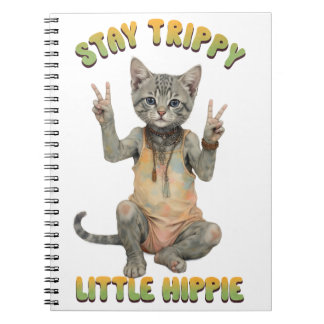 Caderno Espiral Gato Tabby Cinza Boho Fique Tripudo Pequeno Hippie