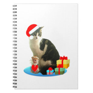 Caderno Espiral gato tabby de Natal e pequeno anjo fofo