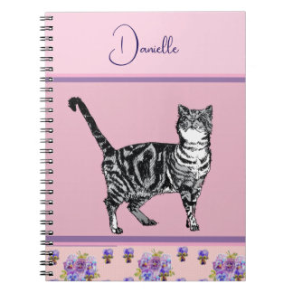 Caderno Espiral Gato Tabby Rosa Gatos Aquarela Personalizável Meni