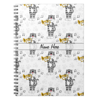 Caderno Espiral Gato Tocando Flugelhorn Músico de Brass Personaliz