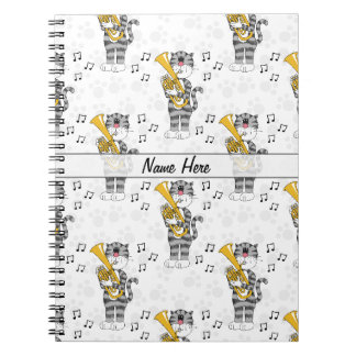 Caderno Espiral Gato Tocando Trompa Tenor Músico de Brass Personal